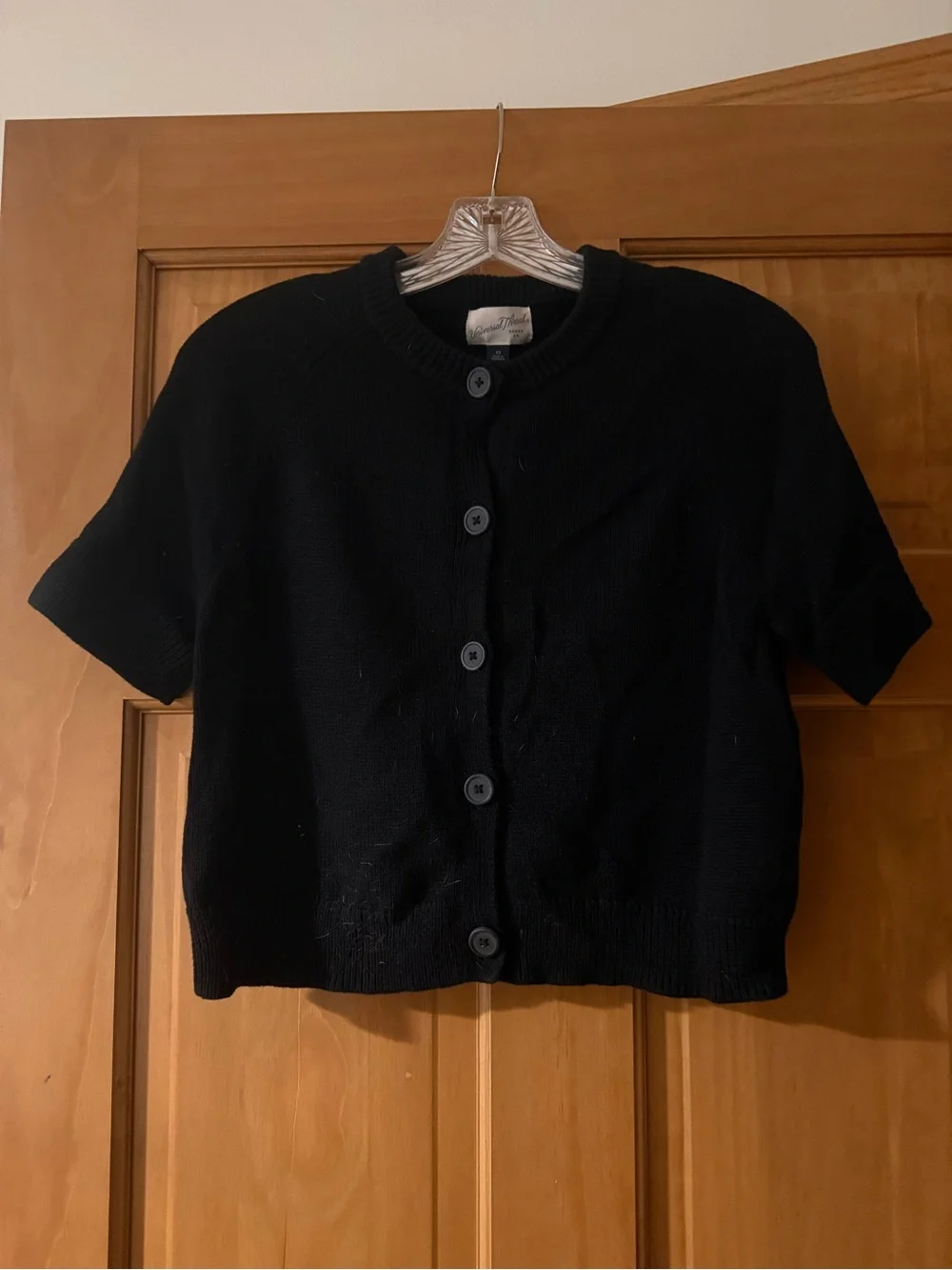 Black Short Sleeve Button Cardigan
